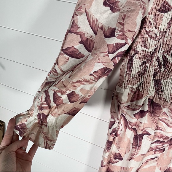 House Of Harlow 1960 Revolve Linen Floral Square Neck Midi Dress Size Medium - Picture 5 of 9